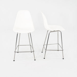 2024 Pair of Herman Miller Eames Plastic Counter Stools in White w/ Chrome Bases