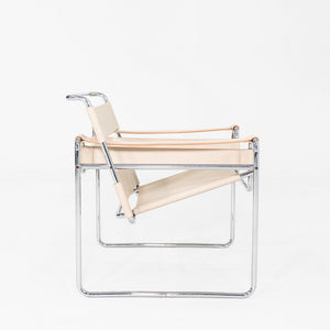 1970s Marcel Breuer for Knoll / Gavina Wassily Lounge Chair in New Cream Leather