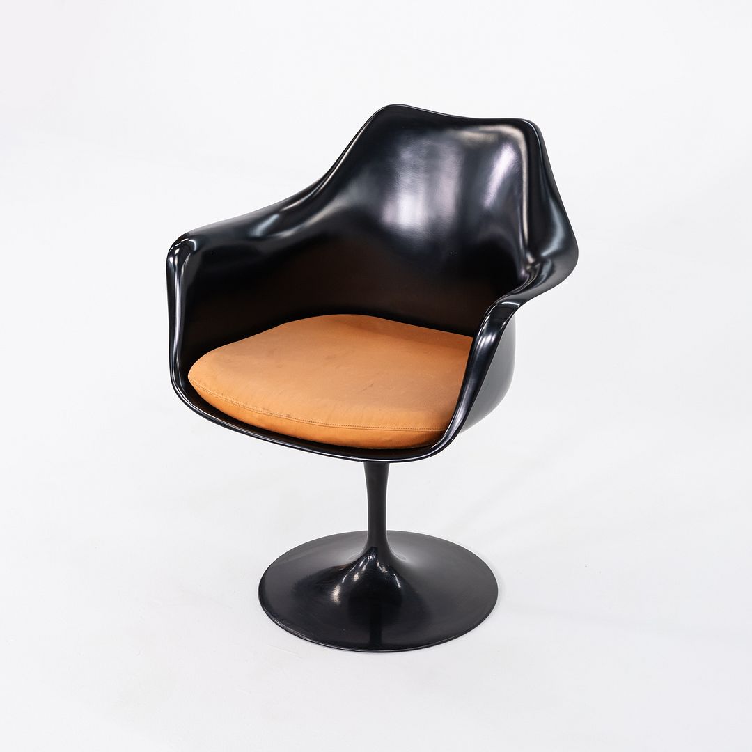 2000s Eero Saarinen for Knoll Tulip Dining Arm Chair in Black w/ Orange Cushion