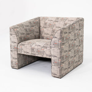 1980s Pair of Gray Patterned Fabric Upholstered Club Lounge Chairs w/ Rolled Arms