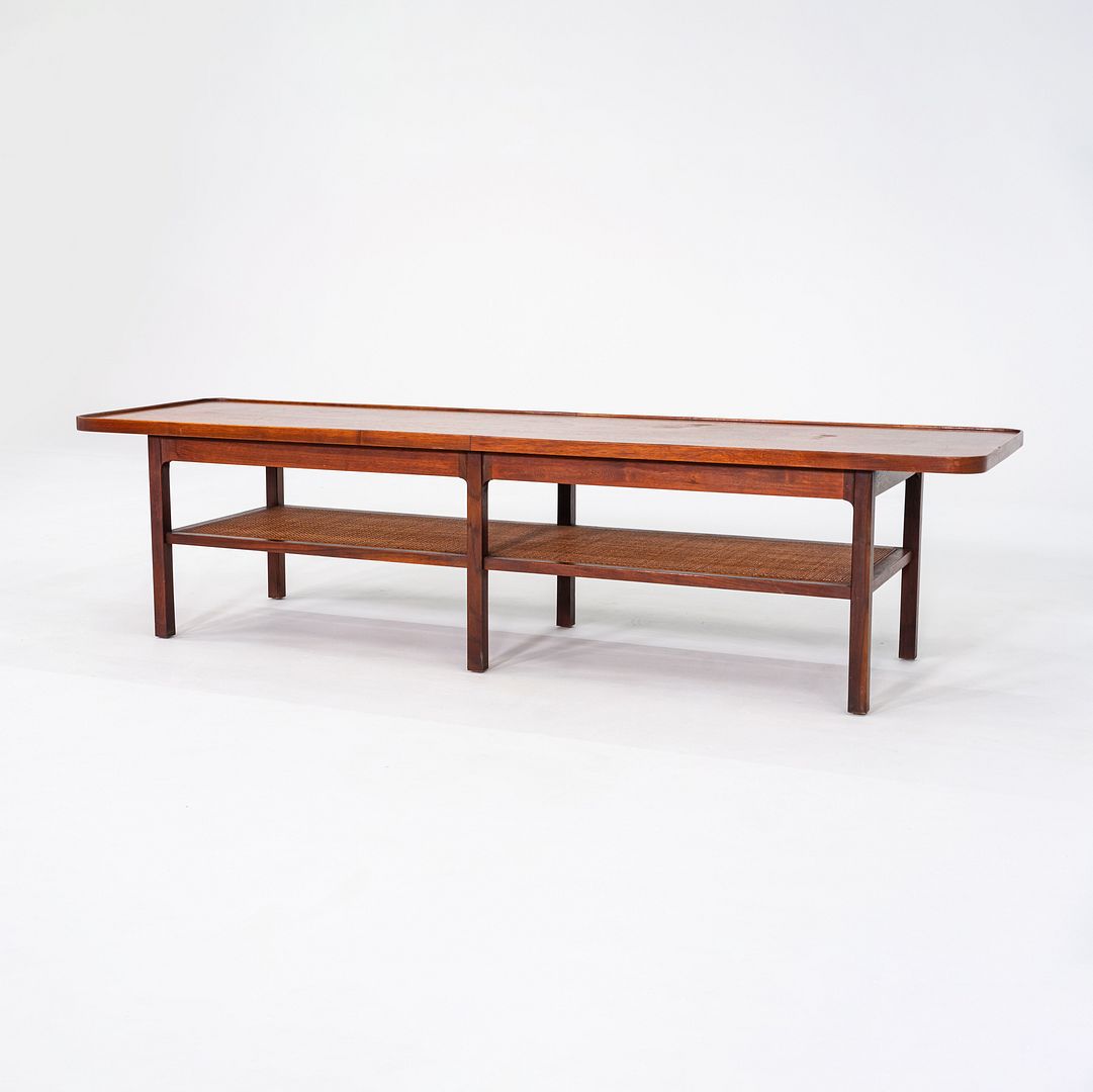 1960s Jack Cartwright for Founders Rectangular Coffee Table in Walnut and Cane