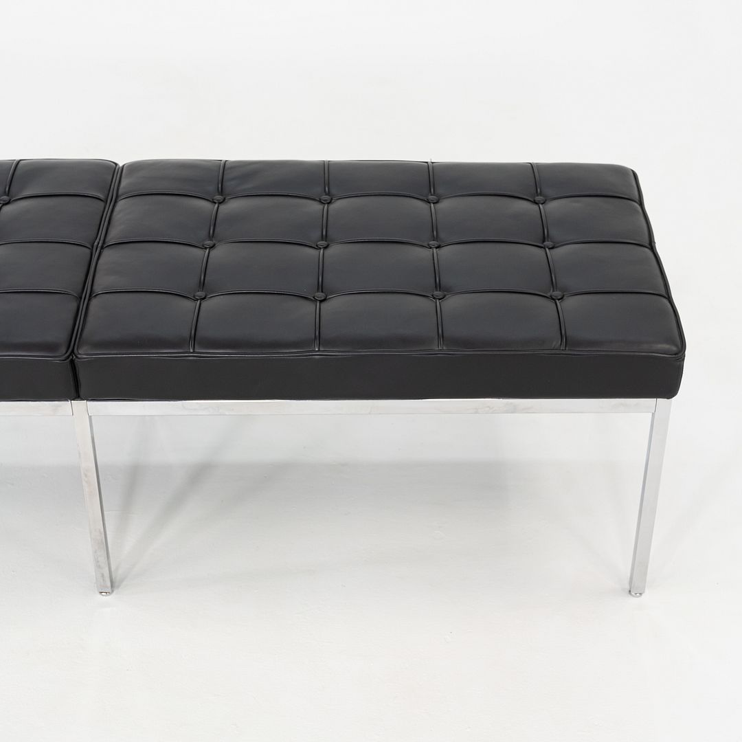 SOLD 2010s Florence Knoll Three Seat Bench in Black Leather with Chromed Steel Frame