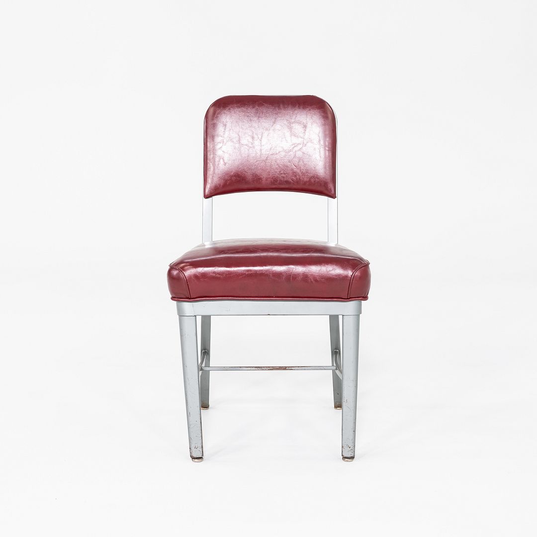 1969 Emeco Navy Aluminum Upholstered Side Chair Red Vinyl UpholsteryModel 1002