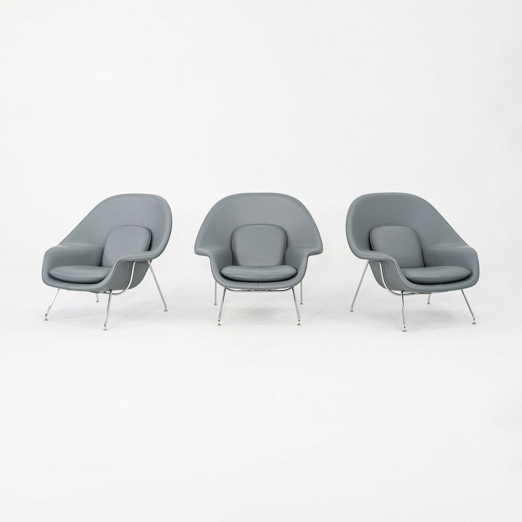 2010s Eero Saarinen for Knoll Medium Womb Lounge Chair in Grey Leather 3x Avail