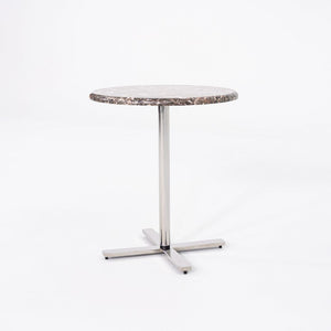 Modernist Brown Emperador Marble Side Table w/ Polished Steel Base 18" Round Top