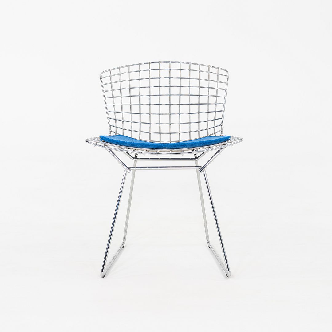 2000s Set of Five Harry Bertoia for Knoll Chrome Dining Chairs w/ Blue Cushions