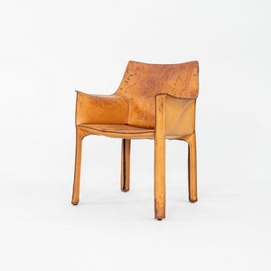 1990s Mario Bellini for Cassina Cab Arm / Dining Chair Steel w/ Cognac Leather