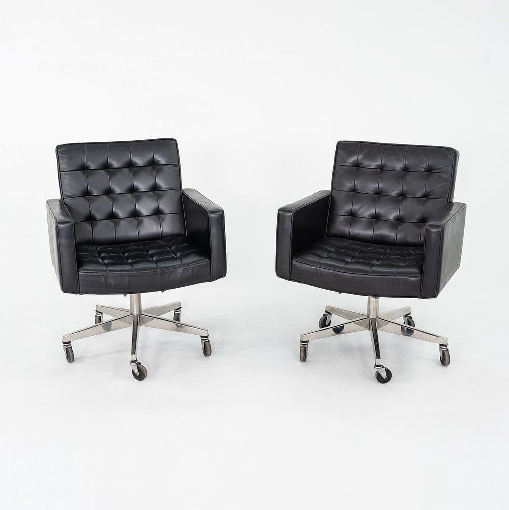 1971 Vincent Cafiero for Knoll Black Leather Rolling Desk Chair 4x Available