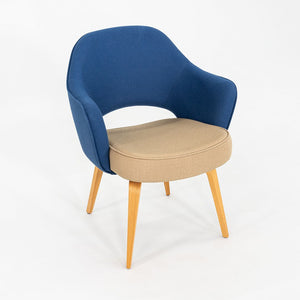 2015 Pair of Eero Saarinen for Knoll Dining Arm Chairs in Blue with Wooden Legs