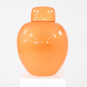 1970s Italian Porcelain Ginger Jar Vessel with Coordinating Top in Orange 10"