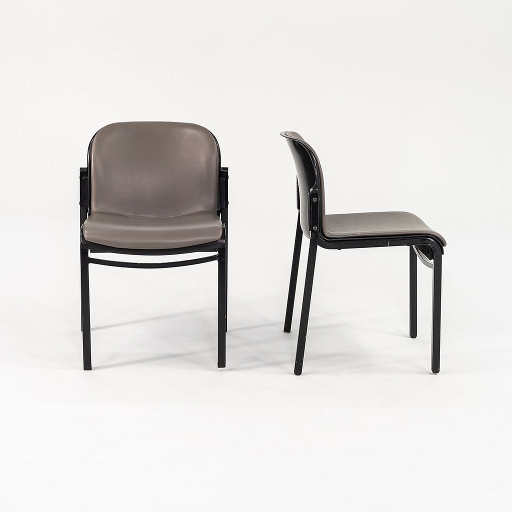 1980s Pair of Thonet Leather Side Chairs in Steel w/ Grey Naugahyde Upholstery