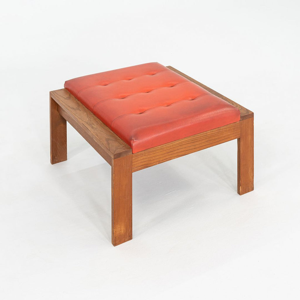 1960s Modern Ottoman Stool by C.I. Designs Wood with Persimmon Vinyl Upholstery