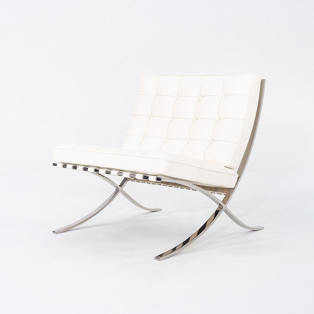 1960s Mies van der Rohe for Knoll Barcelona Lounge Chair in Sabrina White & Stainless Fully Restored