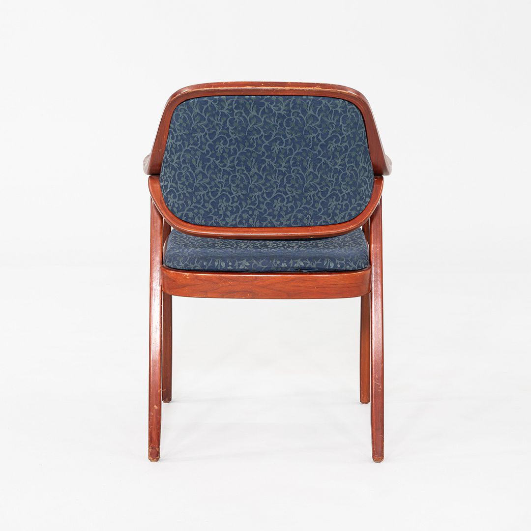 1980s Pair of Don Petitt for Knoll 1105 Bentwood Armchair in Oak w/ Blue Fabric