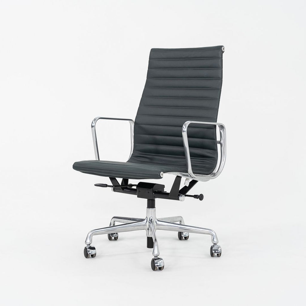 2010s Herman Miller Eames Aluminum Group Executive Desk Chair Dark Green Leather