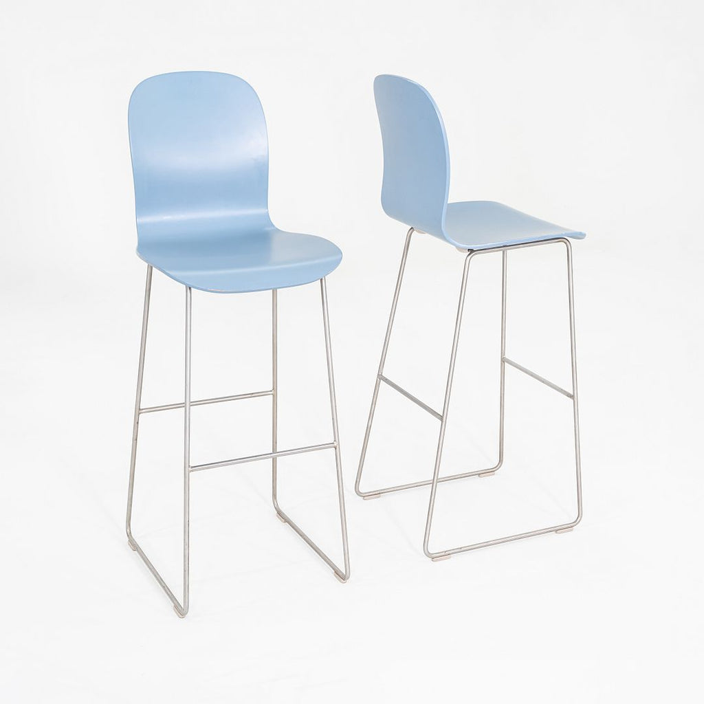 2010s Pair of Jasper Morrison for Cappellini Tate Bar Stools w/ Light Blue Seat