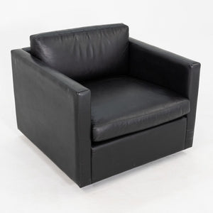 1970s Pair of Charles Pfister for Knoll Tuxedo Club Lounge Chairs Black Leather