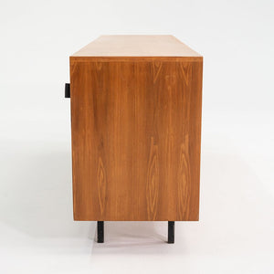 1950s Tall Florence Knoll Credenza in Oak with Sliding Doors and Leather Pulls