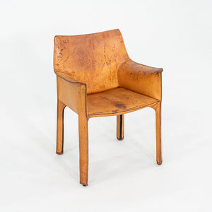1990s Mario Bellini for Cassina Cab Arm / Dining Chair Steel w/ Cognac Leather