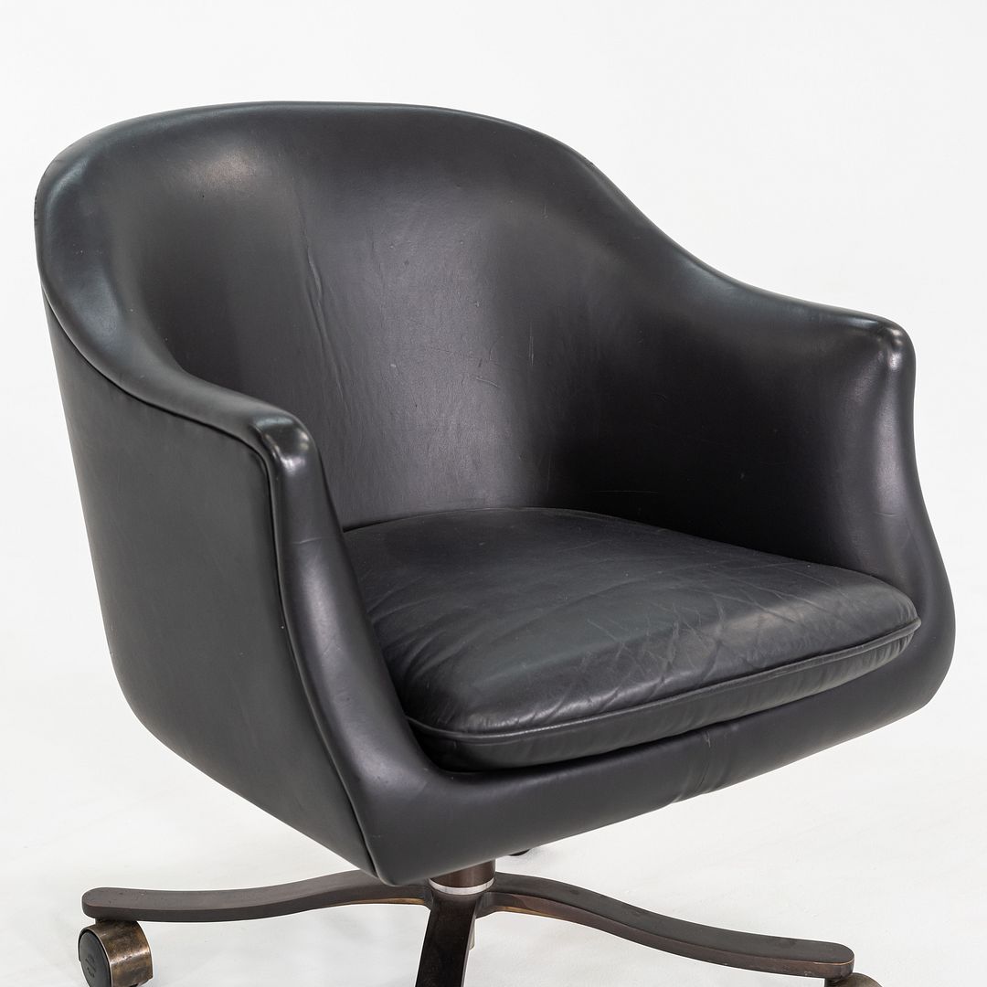 1980s Nicos Zographos Alpha Desk Chairs in Black Leather and Dark Bronze 2x Available