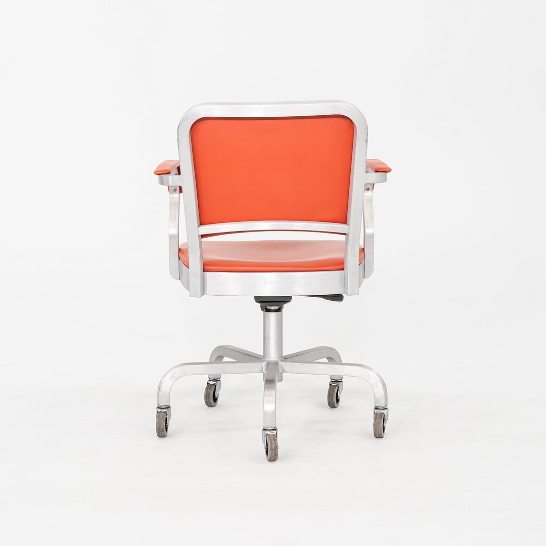 C. 2021 Jasper Morrison for Emeco Navy Officer Desk Chair in Brushed Aluminum and Orange Vinyl 19x Available