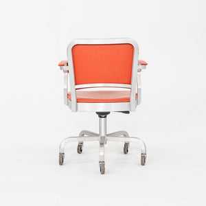 C. 2021 Jasper Morrison for Emeco Navy Officer Desk Chair in Brushed Aluminum and Orange Vinyl 19x Available