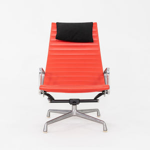 1970s Herman Miller Eames Lounge Chair in Red Naugahyde with Black Fabric Pillow