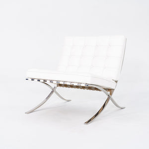 1960s Mies van der Rohe for Knoll Barcelona Lounge Chair and Ottoman in Sabrina White & Stainless Fully Restored