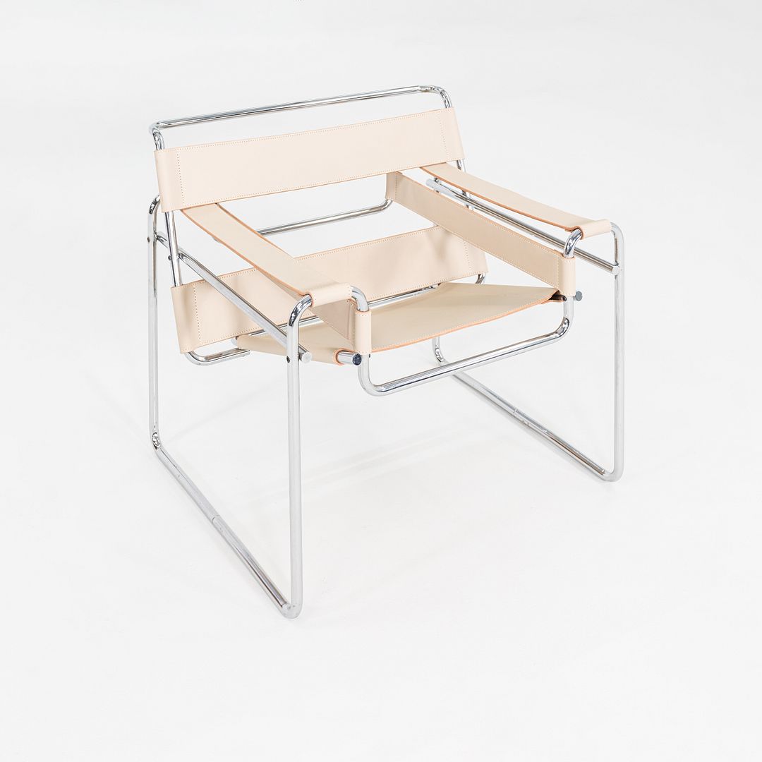 1970s Marcel Breuer for Knoll / Gavina Wassily Lounge Chair in New Cream Leather