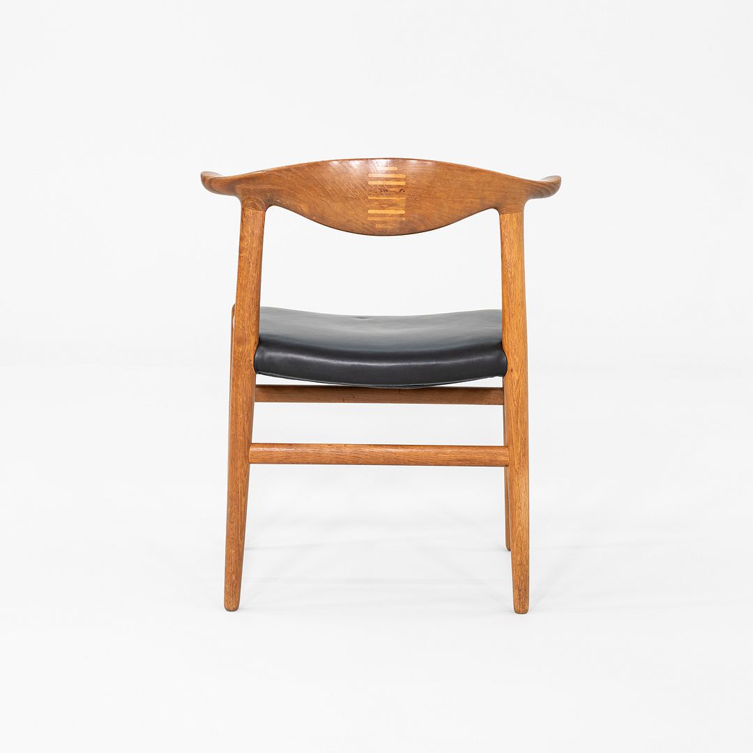 1960s Hans Wegner for Johannes Hansen JH505 Cow Horn Chair Oak w/ Black Leather