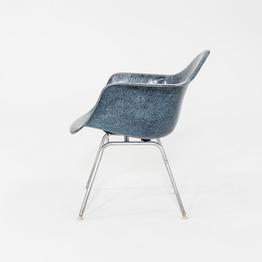 1960s Herman Miller Eames MAX Fiberglass Arm Shell Chair Navy Blue w/ Steel Base