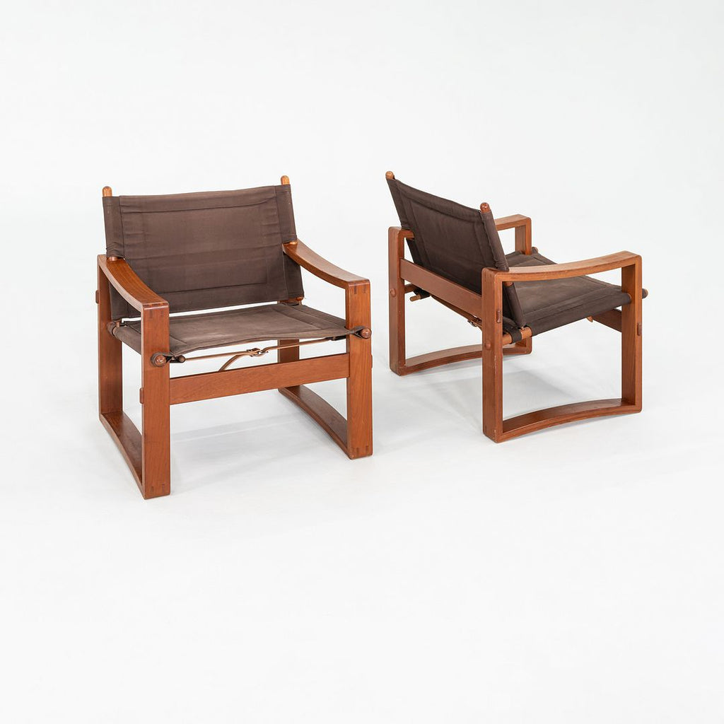 1960s Pair of Borge Jensen Safari Chairs by Bernstorffsminde Mobelfabrik in Original Canvas