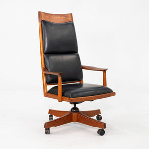 1970s Studio Crafted Executive Desk Chair by John Nyquist Teak w/ Black Leather