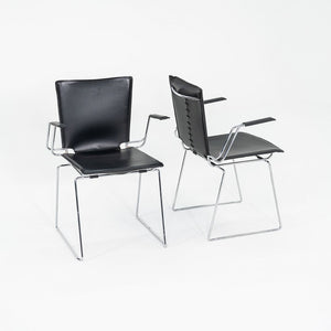 1980s Pair of Hiroyuki Toyoda for ICF Dining Arm Chairs in Black Leather & Steel