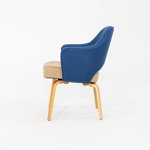 2015 Pair of Eero Saarinen for Knoll Dining Arm Chairs in Blue with Wooden Legs