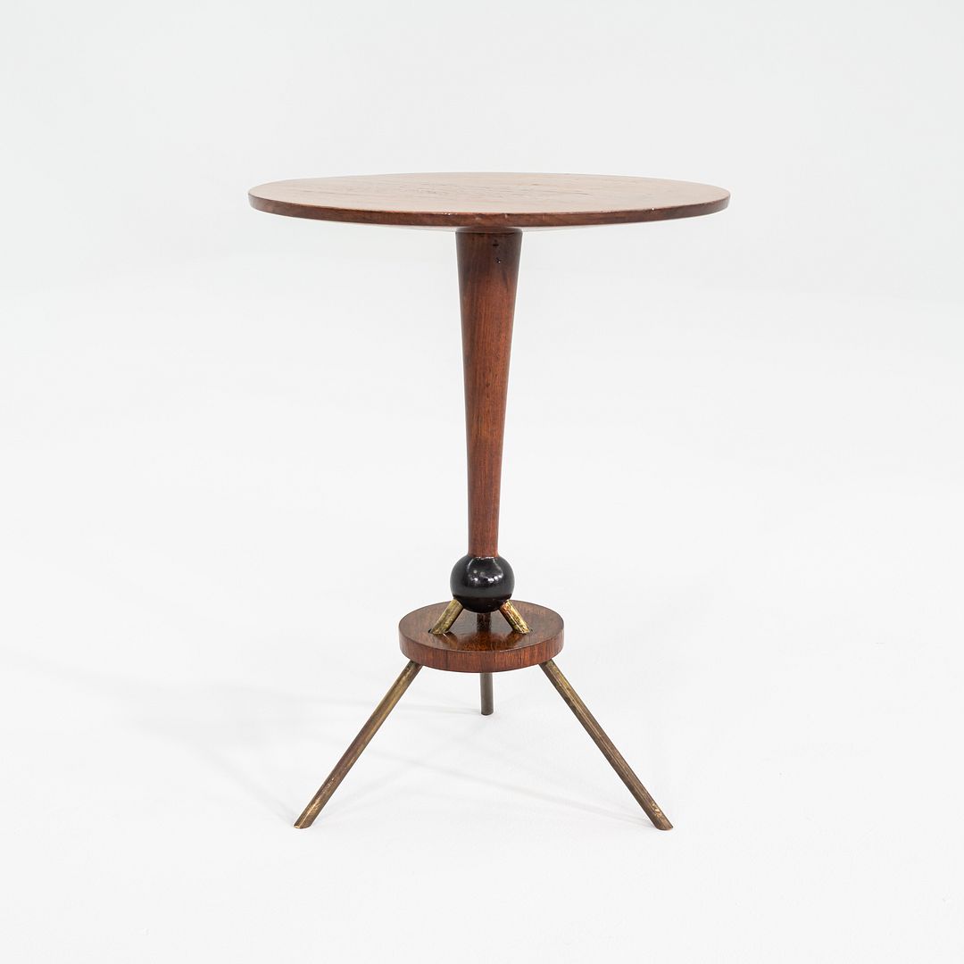 1950s Sputnik Tripod Side or End Table Crafted in Walnut with Brass Accents