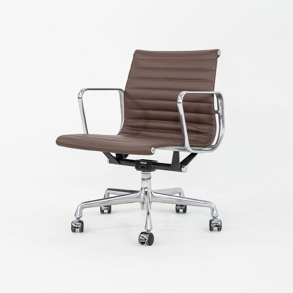 SOLD 2010s Herman Miller Eames Aluminum Group Management Desk Chair in Brown Leather