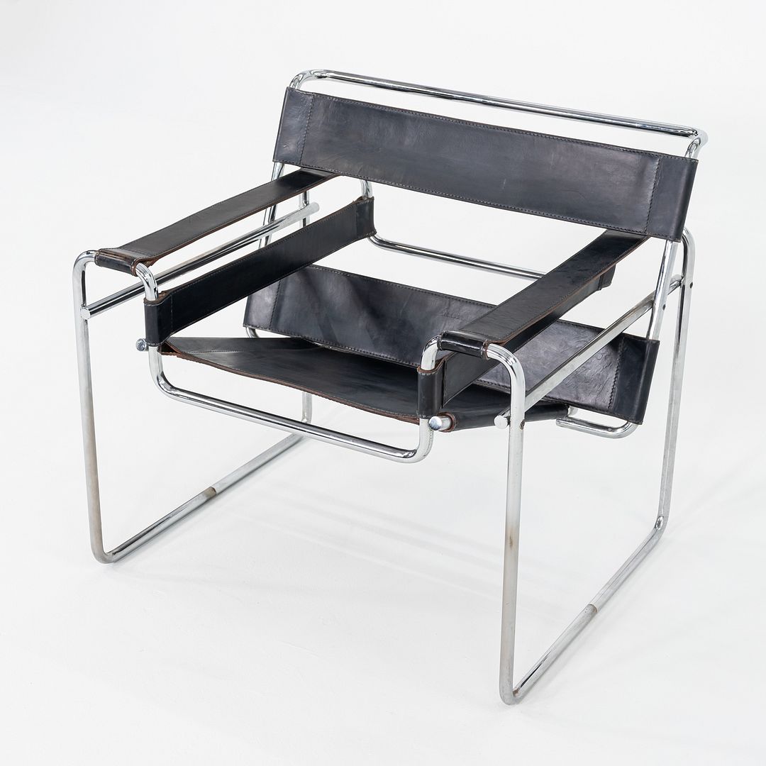 1970s Marcel Breuer for Knoll Wassily Lounge Chair in Black Leather 2x Available