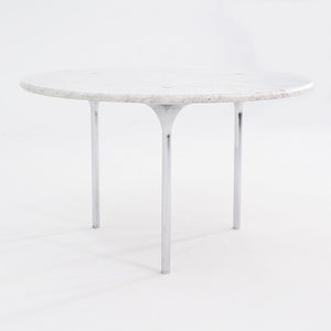 1960s Katavalos, Littell, and Kelley for Laverne 48in Dining Table in White Marble and Chromed Steel