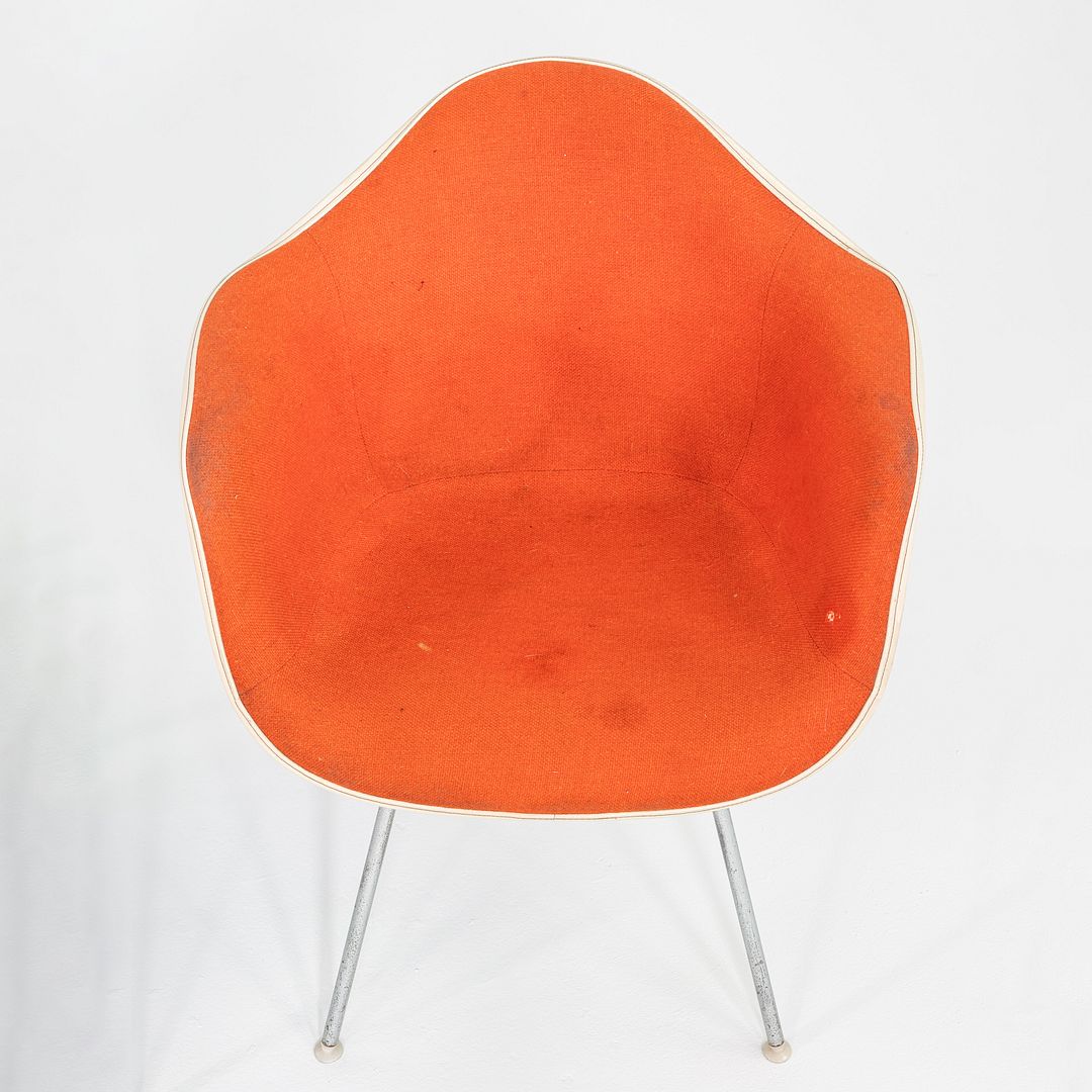 1980s Pair of Herman Miller Eames Fiberglass DAX Dining Arm Shell Chairs Orange