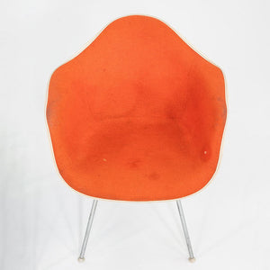 1980s Pair of Herman Miller Eames Fiberglass DAX Dining Arm Shell Chairs Orange