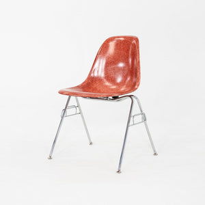 2010s Pair of Modernica Eames Fiberglass Dining Side Shell Chairs Red / Orange