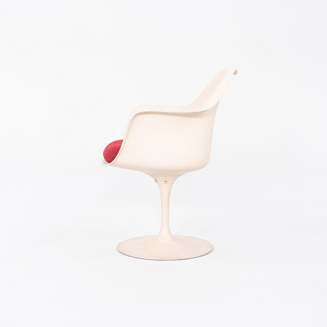 1964 Eero Saarinen for Knoll Tulip Dining Arm Chair with Red Upholstered Cushion