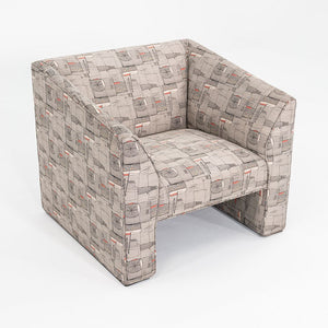 1980s Pair of Gray Patterned Fabric Upholstered Club Lounge Chairs w/ Rolled Arms
