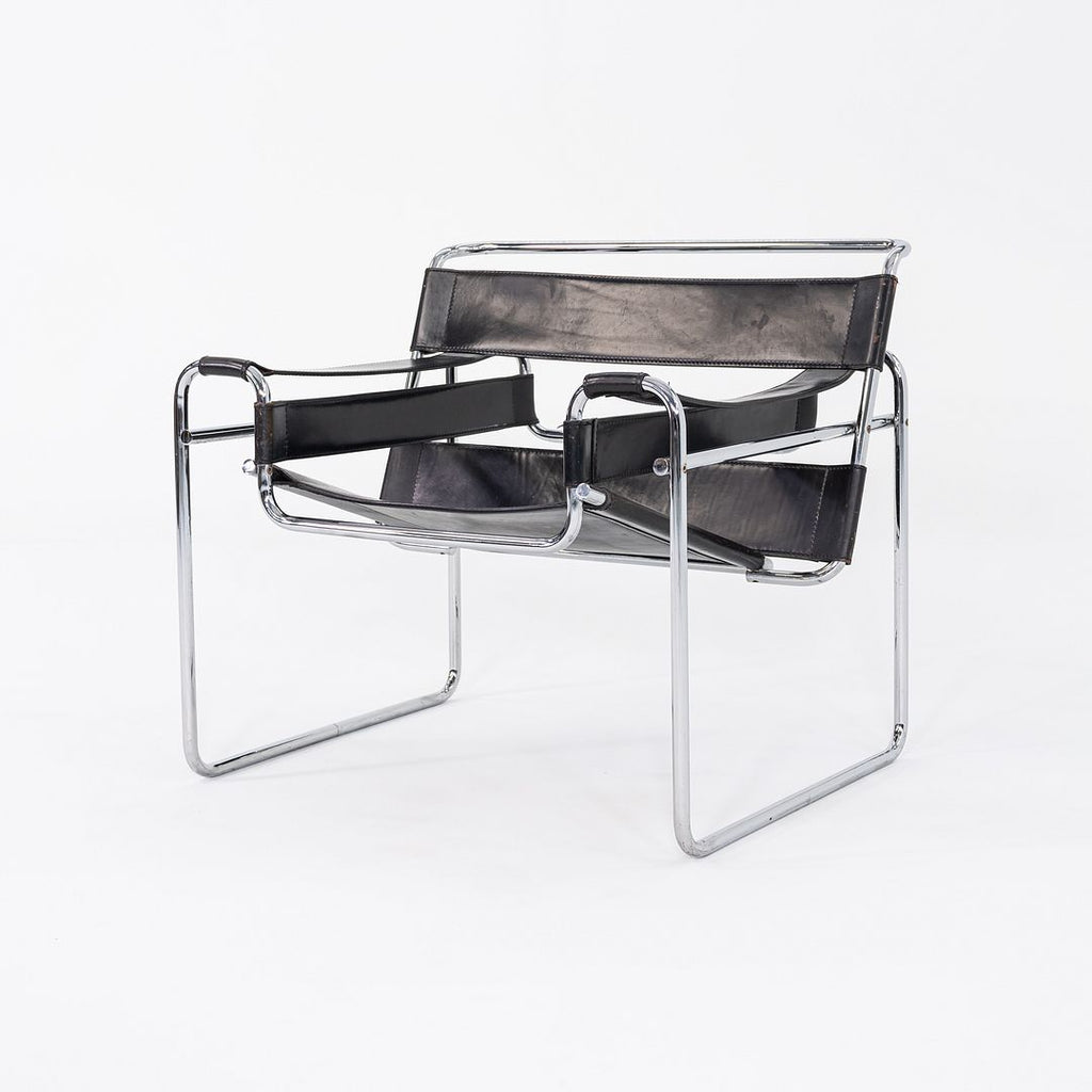 1960s Marcel Breuer for Gavina / Knoll Wassily B3 Lounge Chair in Black Leather with Chrome Frame