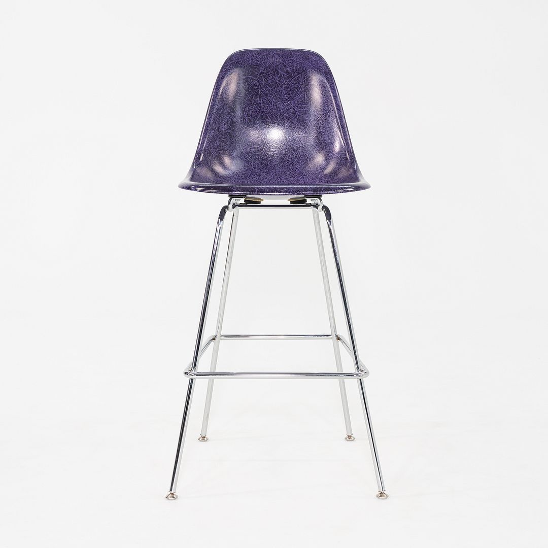 2010s Pair of Modernica Eames Purple Fiberglass Bar Stools w/ Metal Base Frames