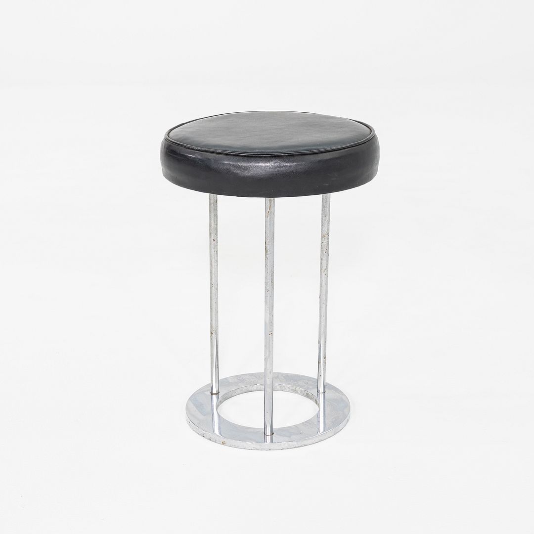 1970s Paul Mayen for Habitat Occasional Stool in Chrome and Black Vinyl 18"