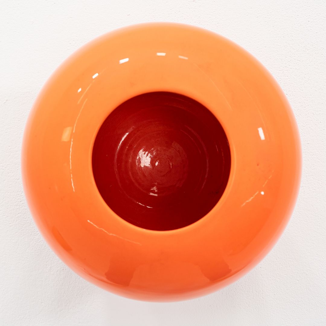 1970s Italian Porcelain Ginger Jar Vessel with Coordinating Top in Orange 10"