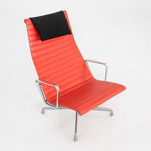 1970s Herman Miller Eames Lounge Chair in Red Naugahyde with Black Fabric Pillow