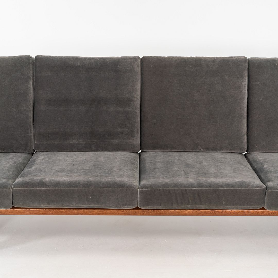 1960s Hans Wegner for GETAMA Four Seat Sofa in Oak with Grey Velvet Upholstery